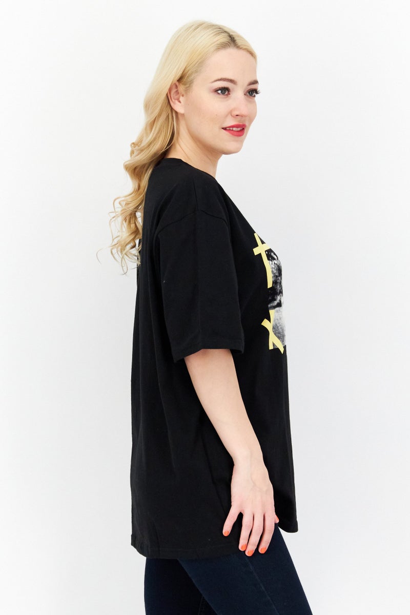 Marilyn Monroe Women Oversized Crew Neck Short Sleeve Graphic Print T-shirt, Black - Image 4